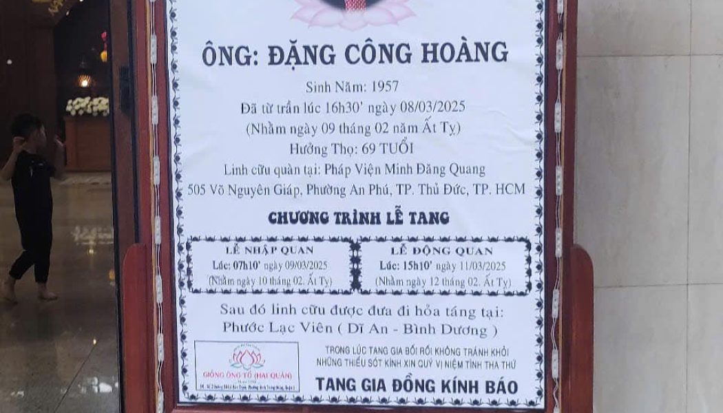 Lời Chia Buồn Sâu Sắc Từ Hội Cựu Giáo Viên – Học Sinh Hòa Vang Miền Nam Về Sự Ra Đi Của Anh Đặng Công Hoàng